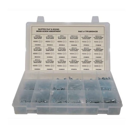 Titan Fasteners Wood Screw Assortment, Steel, Zinc Plated Finish, 430 PCS TFP18HDAHF430